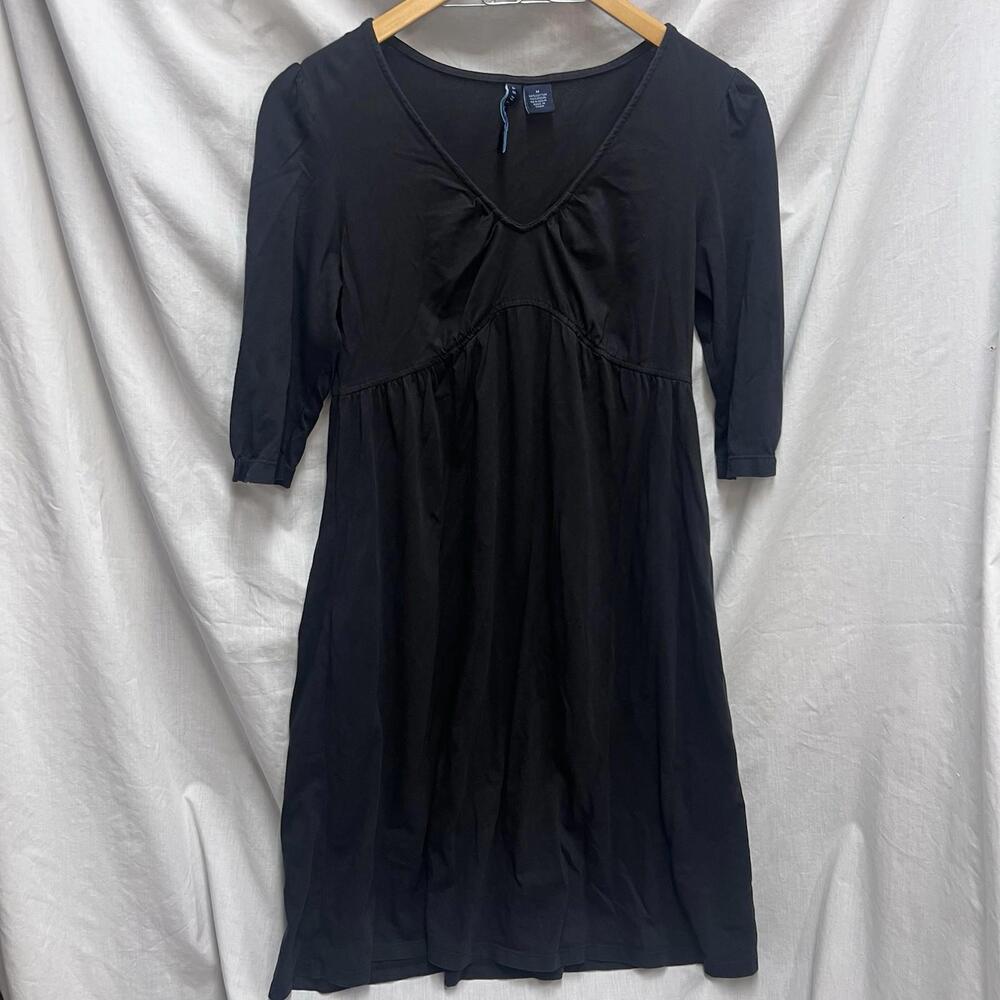 Ashley Judd Women’s (M) Black VNeck Casual Rusched Waist 3/4 Sleeve Dress EUC